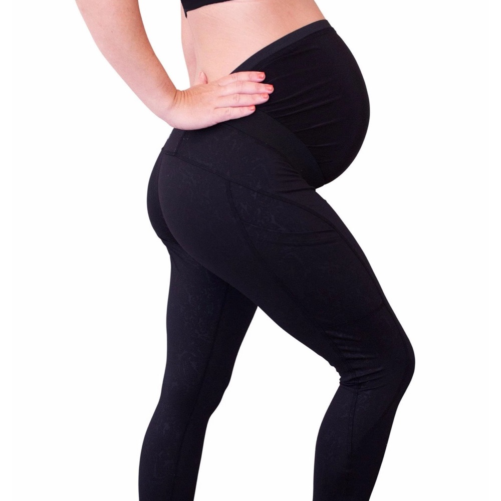 Mumberry® Power Maternity Leggings Women with Belly Band Support - Black Paisley